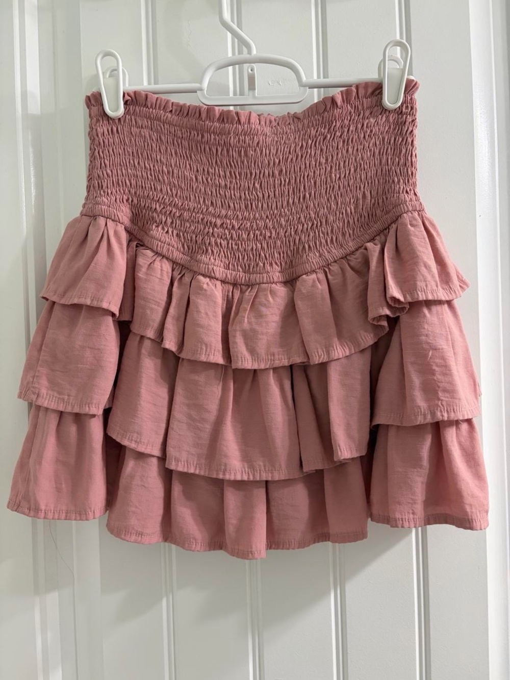 idem ditto Tiered Smocked Mini Skirt Dusty Rose S Barbiecore Coquette Dollette - Picture 3 of 7